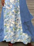 Women's Long Sleeve V-neck Graphic Printed Two Pieces Maxi Dress