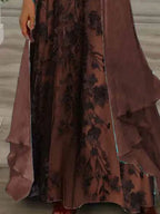 Women's Long Sleeve V-neck Floral Printed Two Pieces Maxi Dress