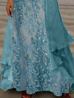 Nextmacys-Women's Long Sleeve V-neck Floral Printed Two Pieces Maxi Dress