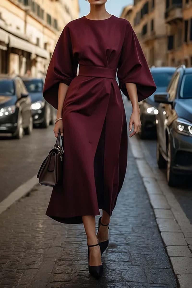 Elegant Solid Color Waist Dress
