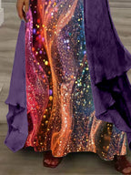 Women's Long Sleeve V-neck Graphic Printed Two Pieces Maxi Dress