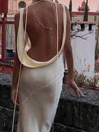 Satin V Neck Strapless Club Sexy Maxi Dress