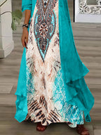Nextmacys-Women Half Sleeve V-neck Graphic Printed Two-Piece Maxi Dress-Petite Size Available
