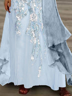 Women's Long Sleeve V-neck Graphic Printed Two Pieces Maxi Dress