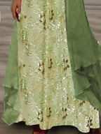 Nextmacys-Women's Long Sleeve V-neck Floral Printed Two Pieces Maxi Dress