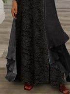 Nextmacys-Women's Long Sleeve V-neck Graphic Printed Two Pieces Maxi Dress