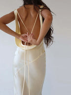 Satin V Neck Strapless Club Sexy Maxi Dress